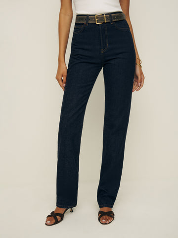 cynthia high rise straight long jeans
