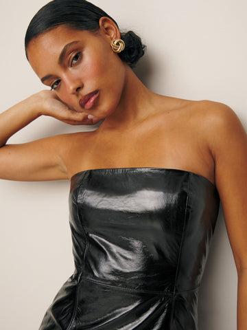 veda walter leather strapless mini dress