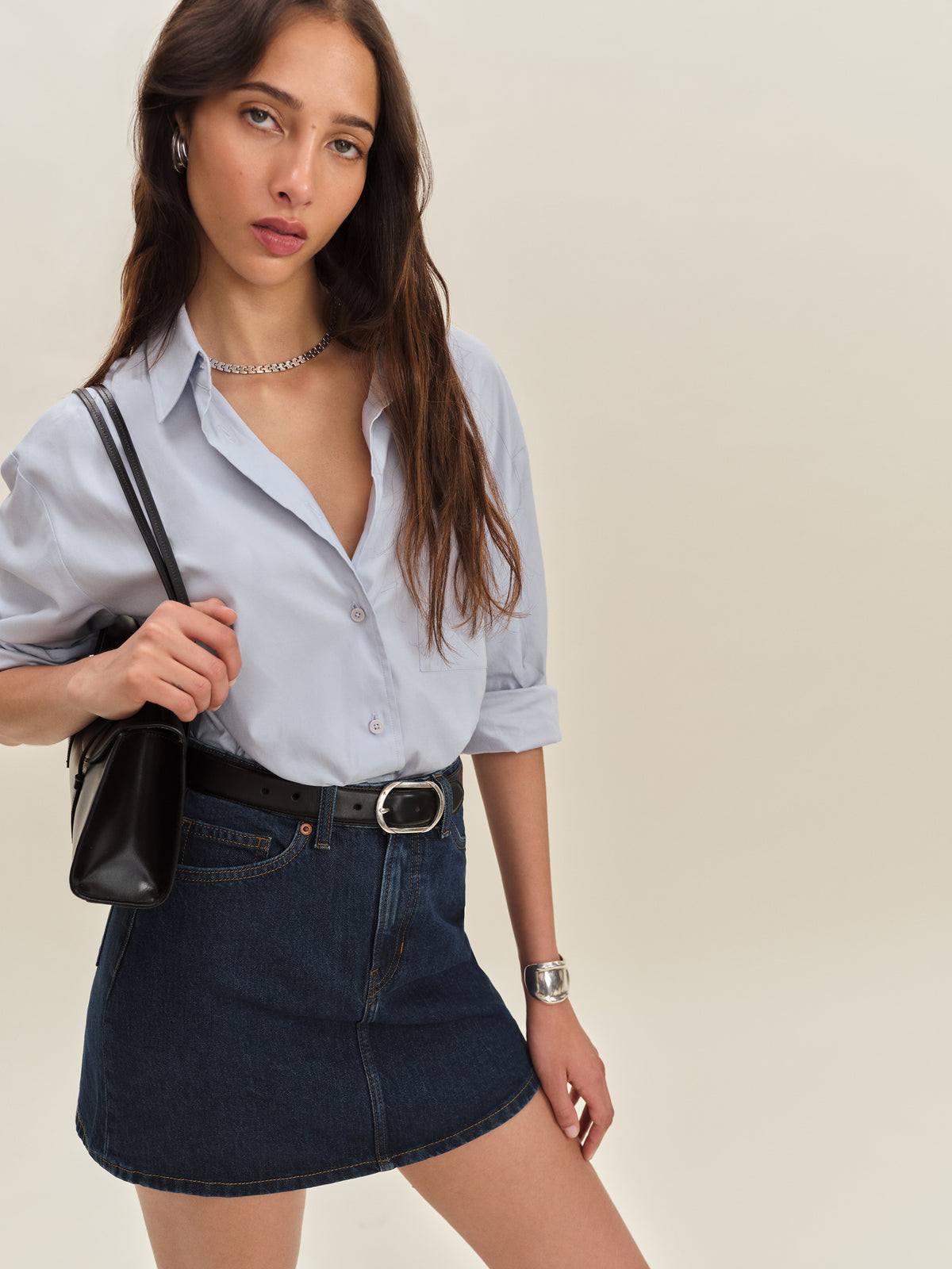 lydia high rise denim mini skirt