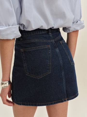 lydia high rise denim mini skirt