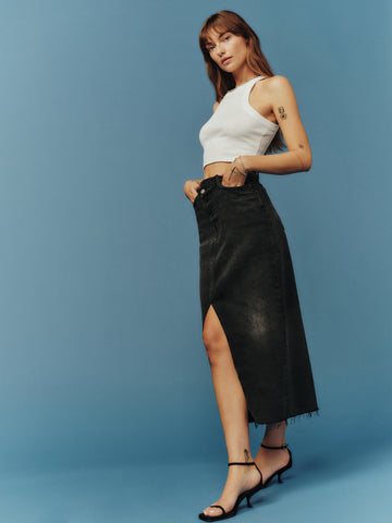 nila long denim skirt