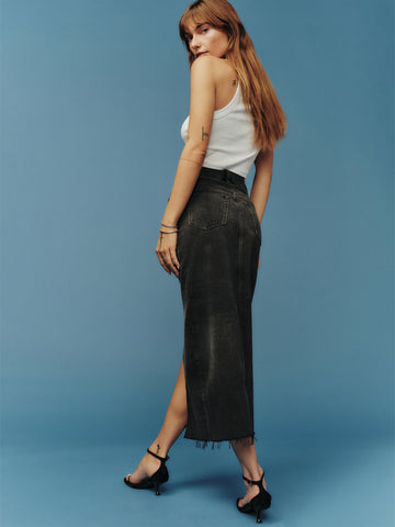 nila long denim skirt