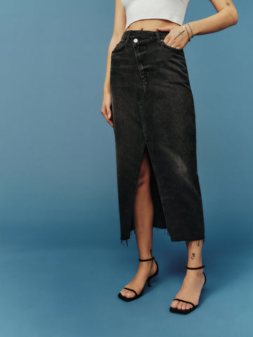 nila long denim skirt