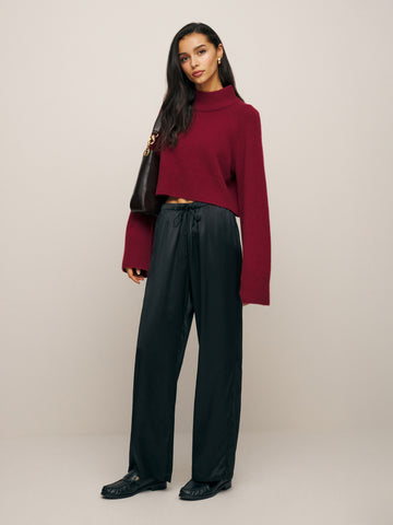 petites olina silk pant