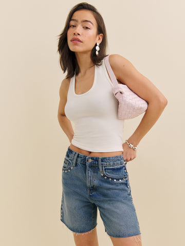 raye mid rise 6” relaxed jean shorts