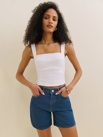 raye mid rise 6” relaxed jean shorts