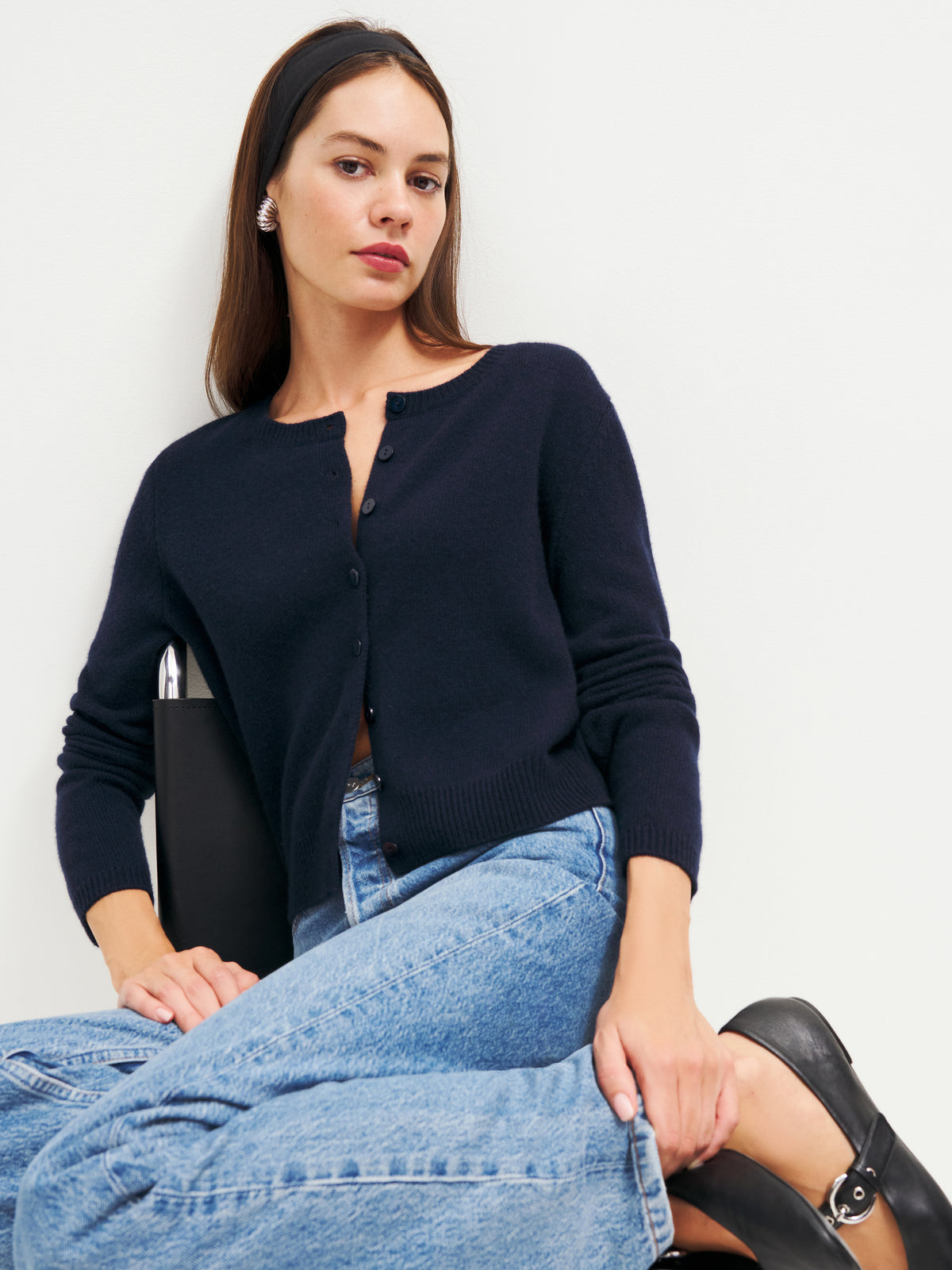 clara cashmere crew cardigan