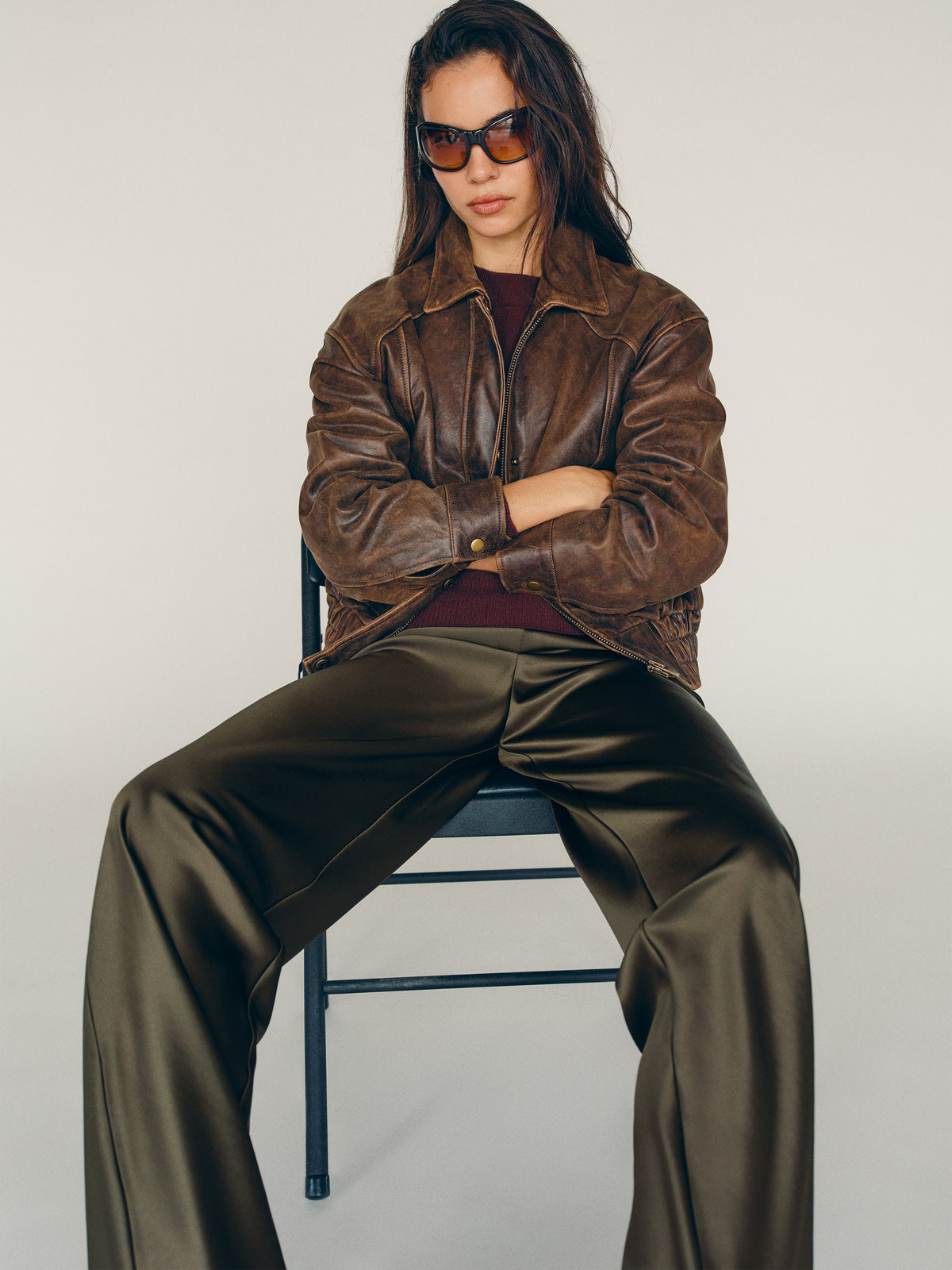 gale satin mid rise bias pant