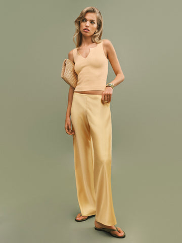 gale satin mid rise bias pant