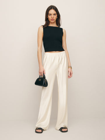 gale satin mid rise bias pant