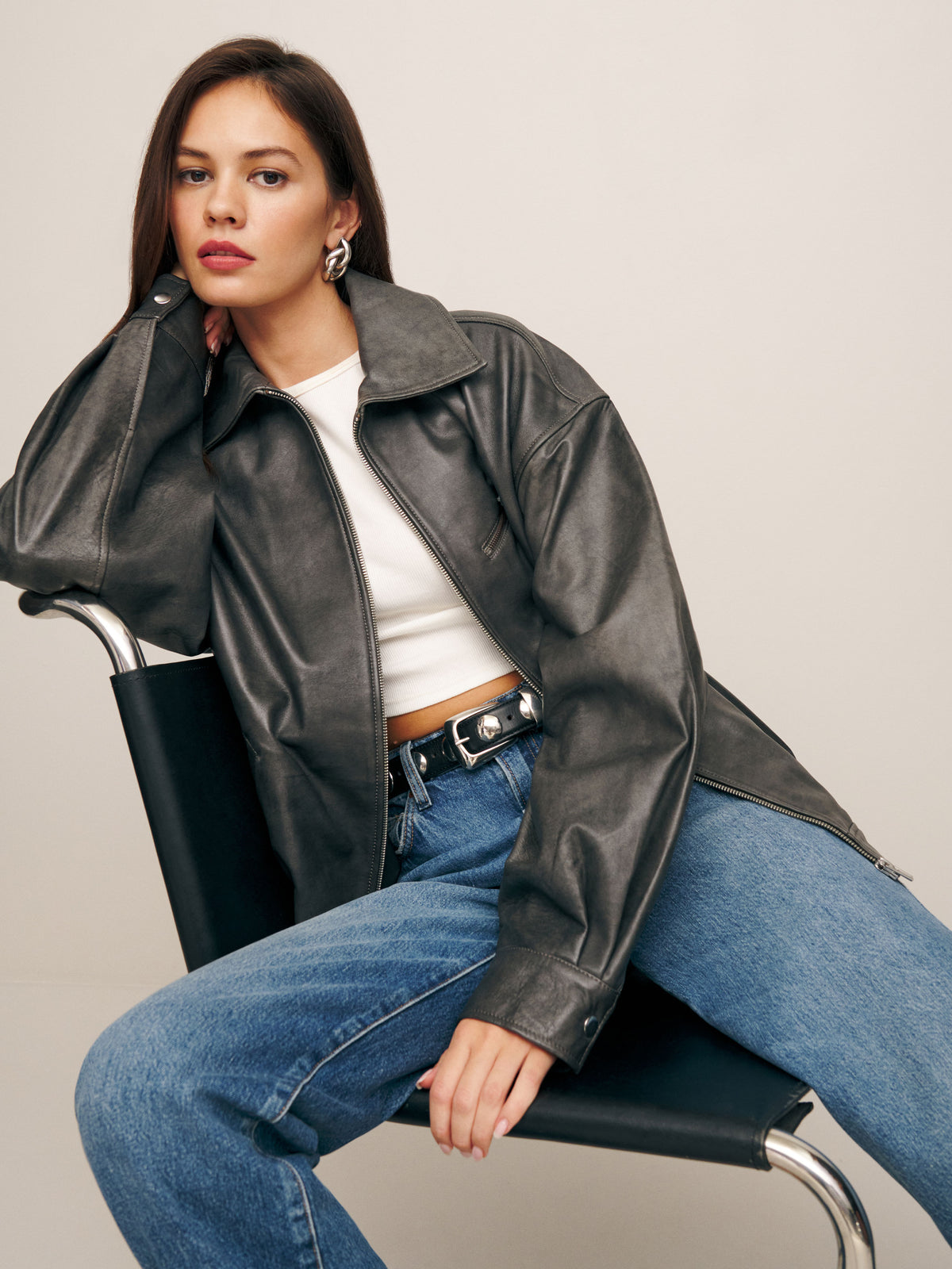 veda marco leather oversized bomber