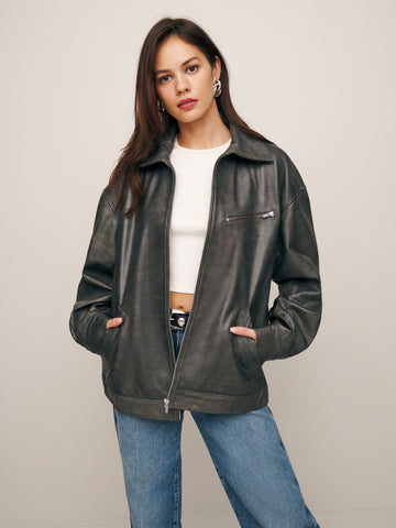 veda marco leather oversized bomber