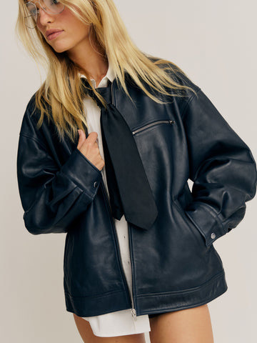 veda marco leather oversized bomber