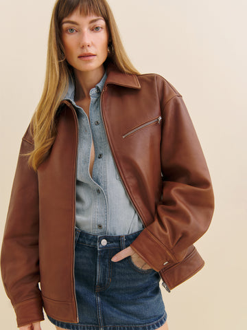 veda marco leather oversized bomber