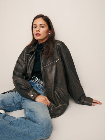 veda marco leather oversized bomber