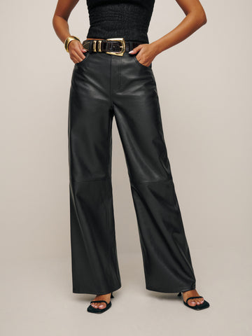 petites veda kennedy wide leg leather pant
