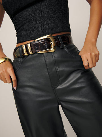petites veda kennedy wide leg leather pant