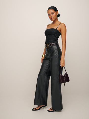 petites veda kennedy wide leg leather pant