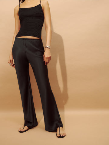 petites gale satin mid rise bias pant