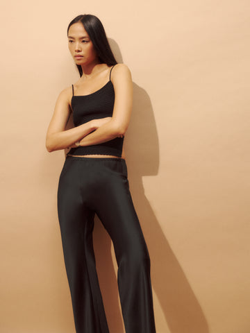 petites gale satin mid rise bias pant