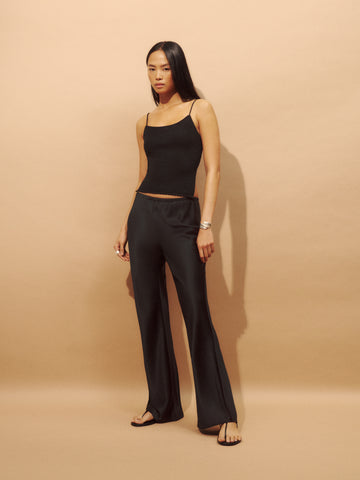 petites gale satin mid rise bias pant