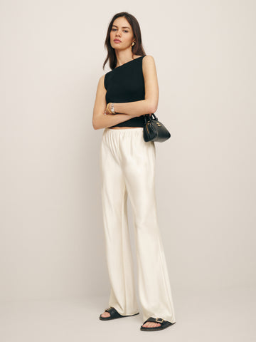 petites gale satin mid rise bias pant
