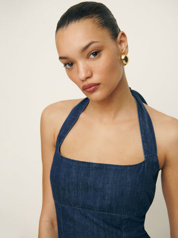 isha denim mini dress