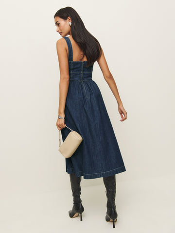 tagliatelle denim midi dress