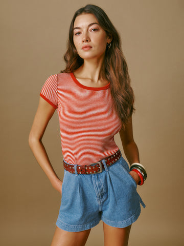 eliana pleated denim shorts