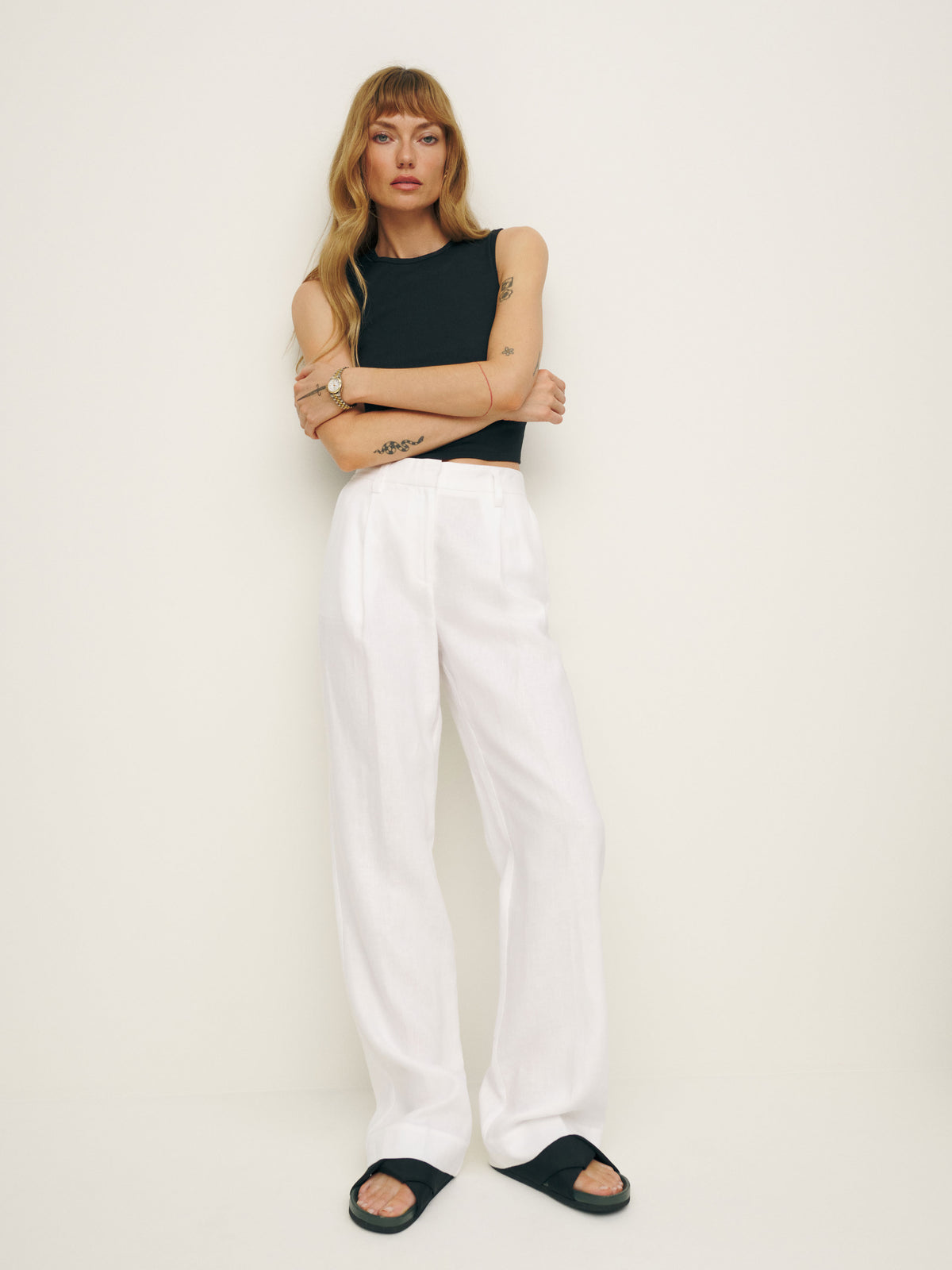 petites alex linen mid rise pant