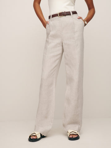 petites alex linen mid rise pant