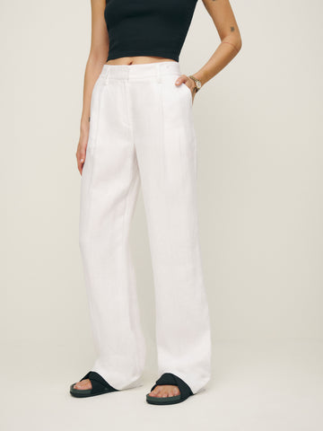 petites alex linen mid rise pant