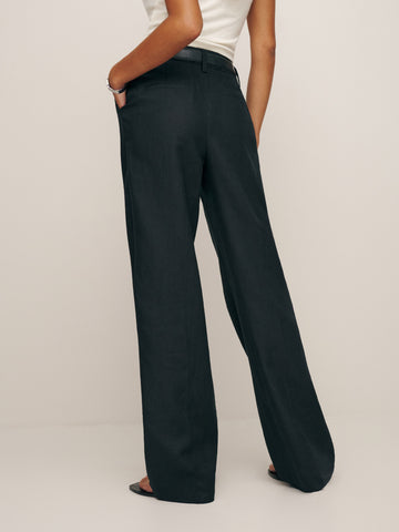 petites alex linen mid rise pant