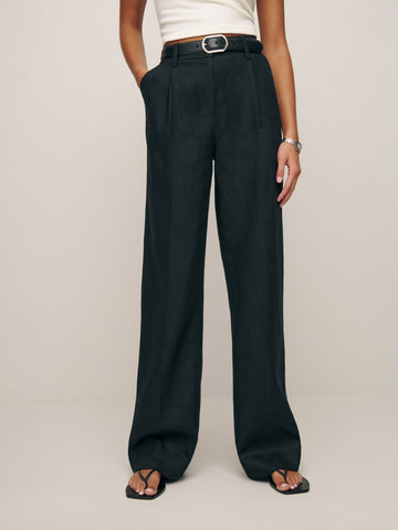 petites alex linen mid rise pant