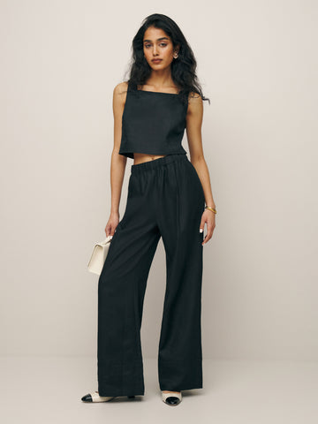 petites fernando linen wide leg pant