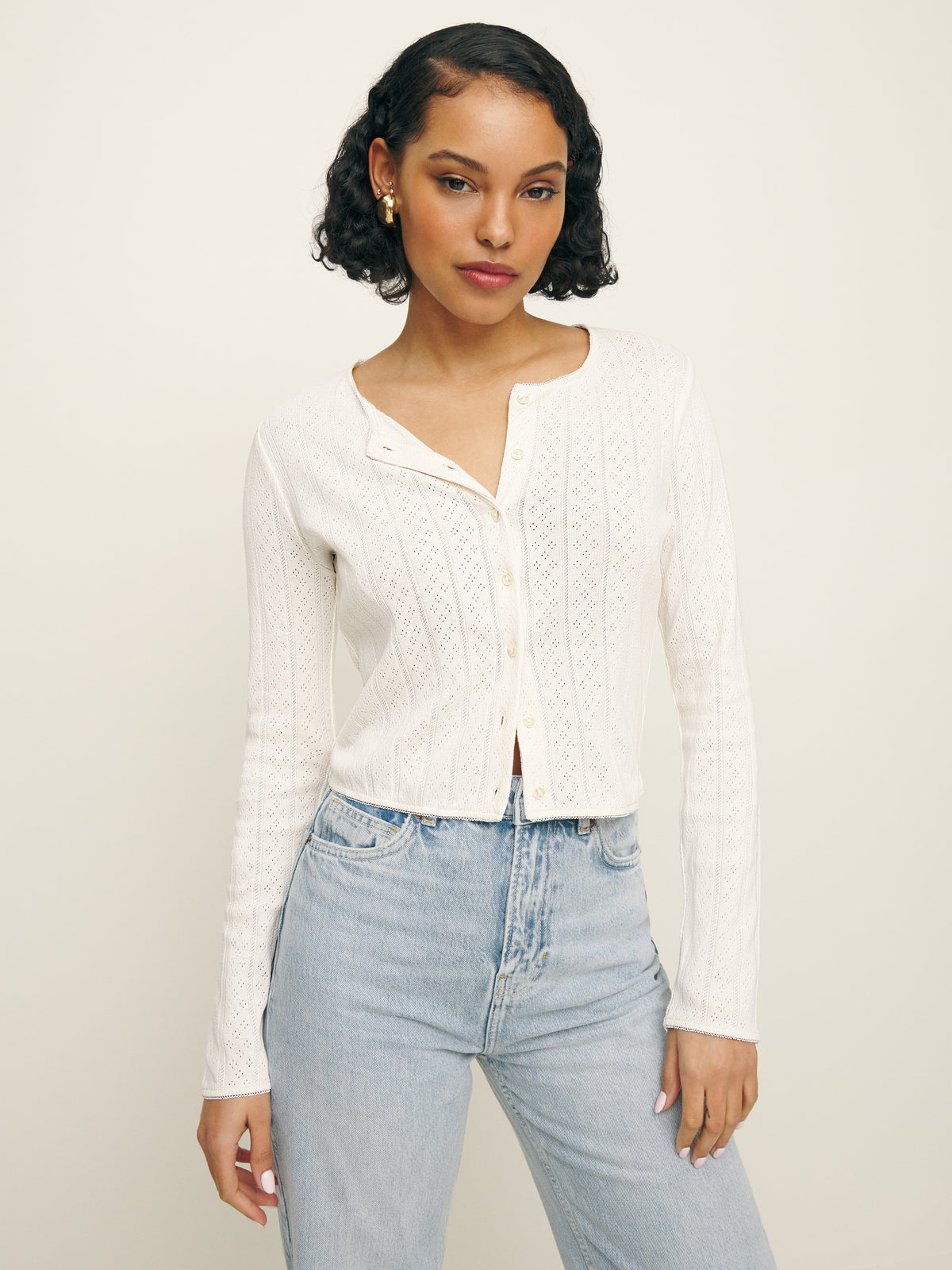 ari pointelle knit cardigan