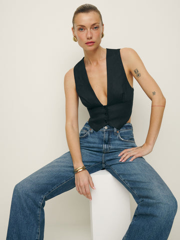 sofia cropped linen vest