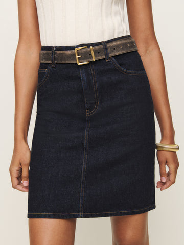 mona mid rise denim skirt
