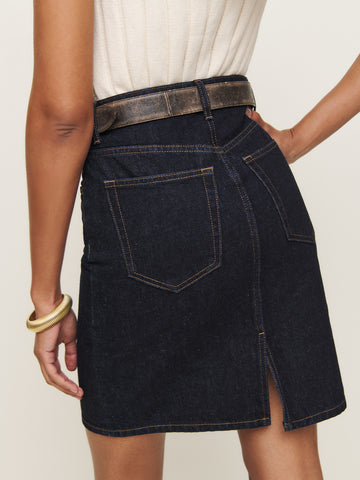 mona mid rise denim skirt