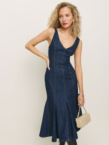 serafina denim midi dress