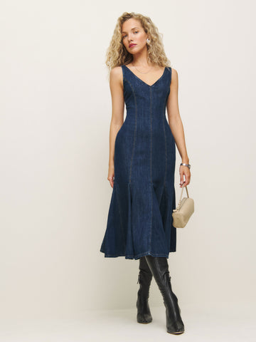 serafina denim midi dress