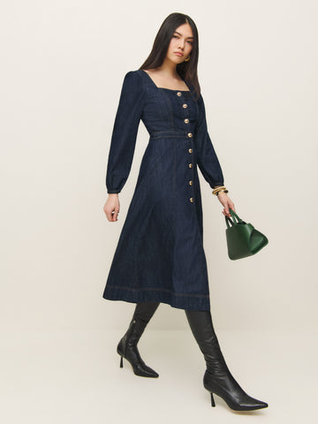 celeste denim midi dress