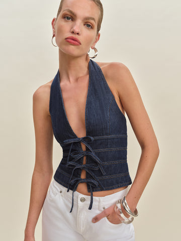 kyleigh denim halter top
