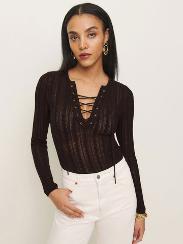 nadia regenerative merino lace up sweater