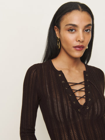 nadia regenerative merino lace up sweater