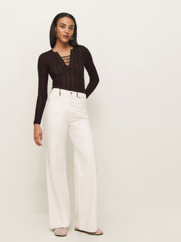 nadia regenerative merino lace up sweater