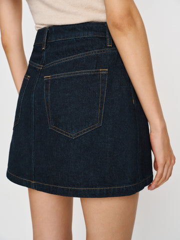 rue high rise denim mini skirt