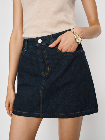 rue high rise denim mini skirt