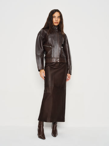 veda cole low waist leather maxi skirt
