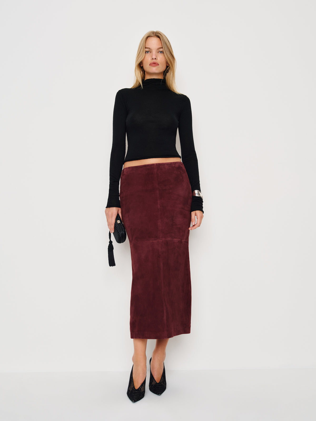 veda cole low waist leather maxi skirt